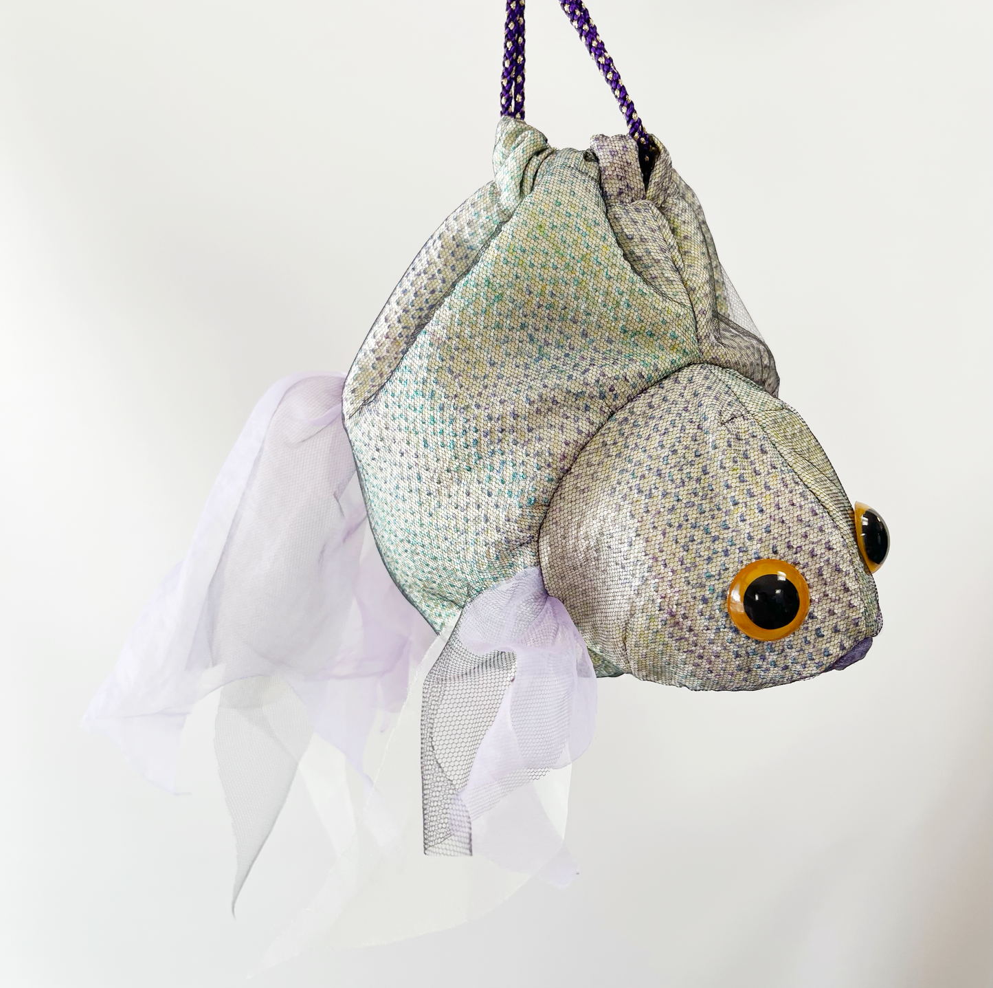 金魚バッグ 絞り着物 緑紫