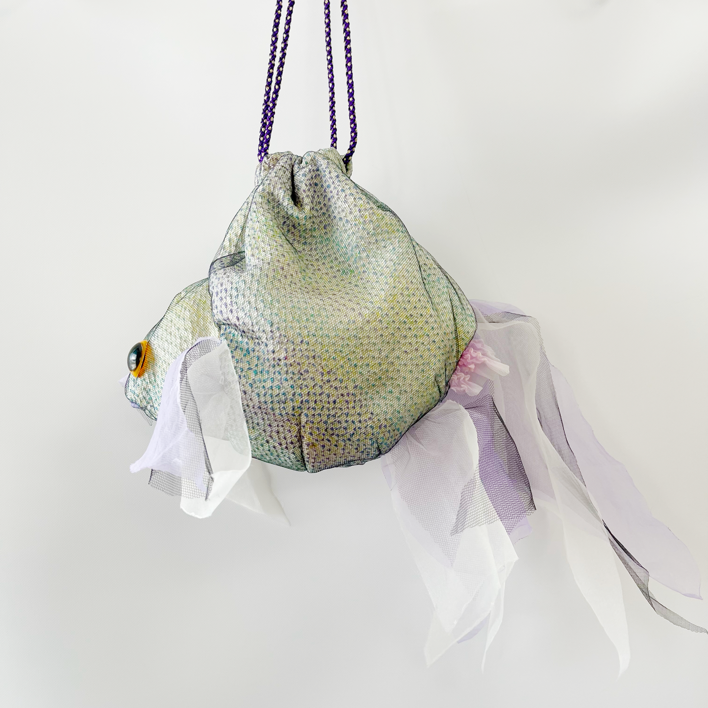 金魚バッグ 絞り着物 緑紫