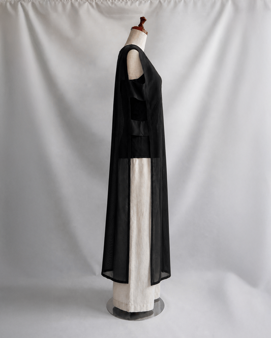 黒絽 レイヤードロングジレ ストレート シアー着物 Kimono sheer Layered Long Gilet