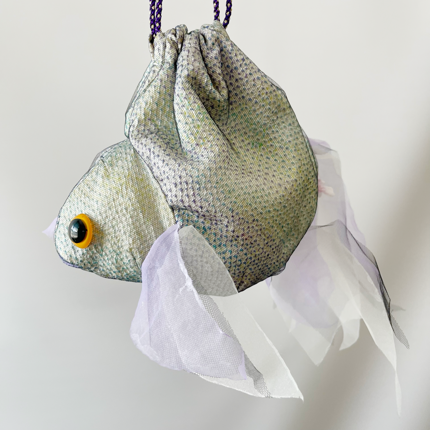 金魚バッグ 絞り着物 緑紫