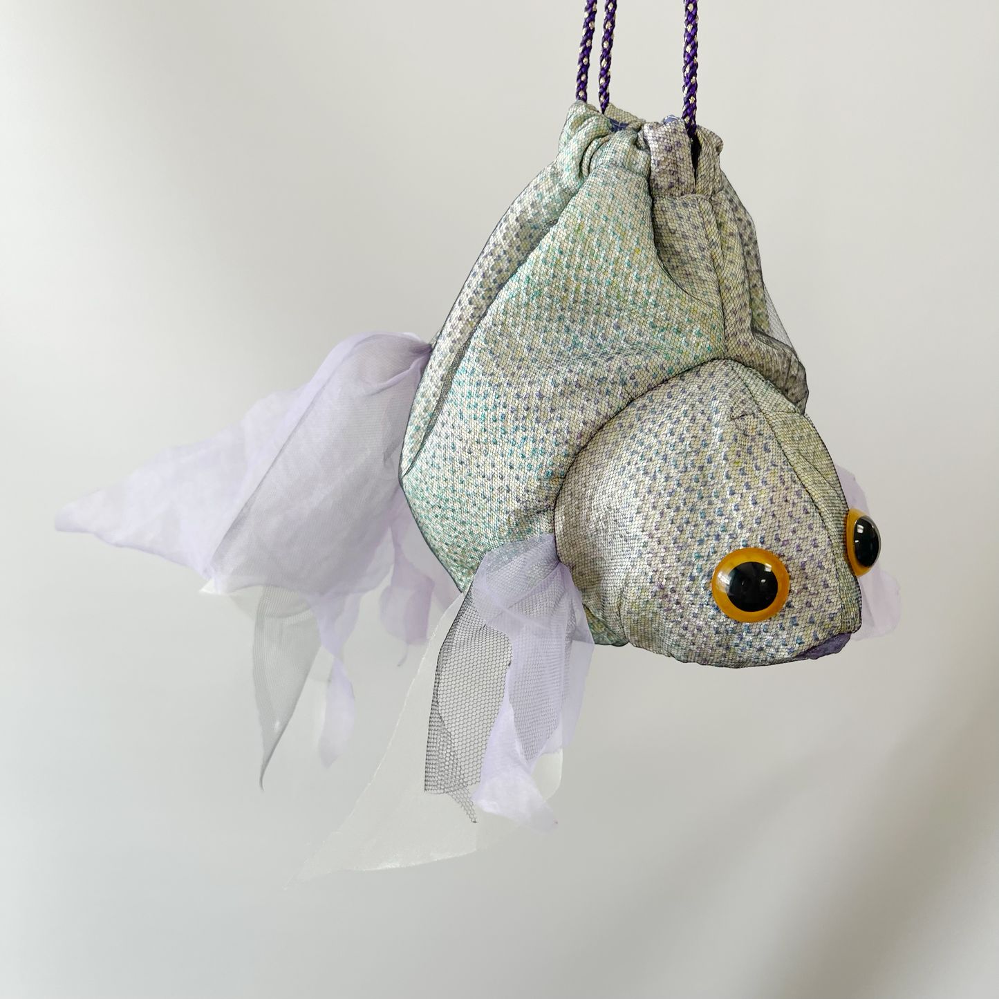 金魚バッグ 絞り着物 緑紫