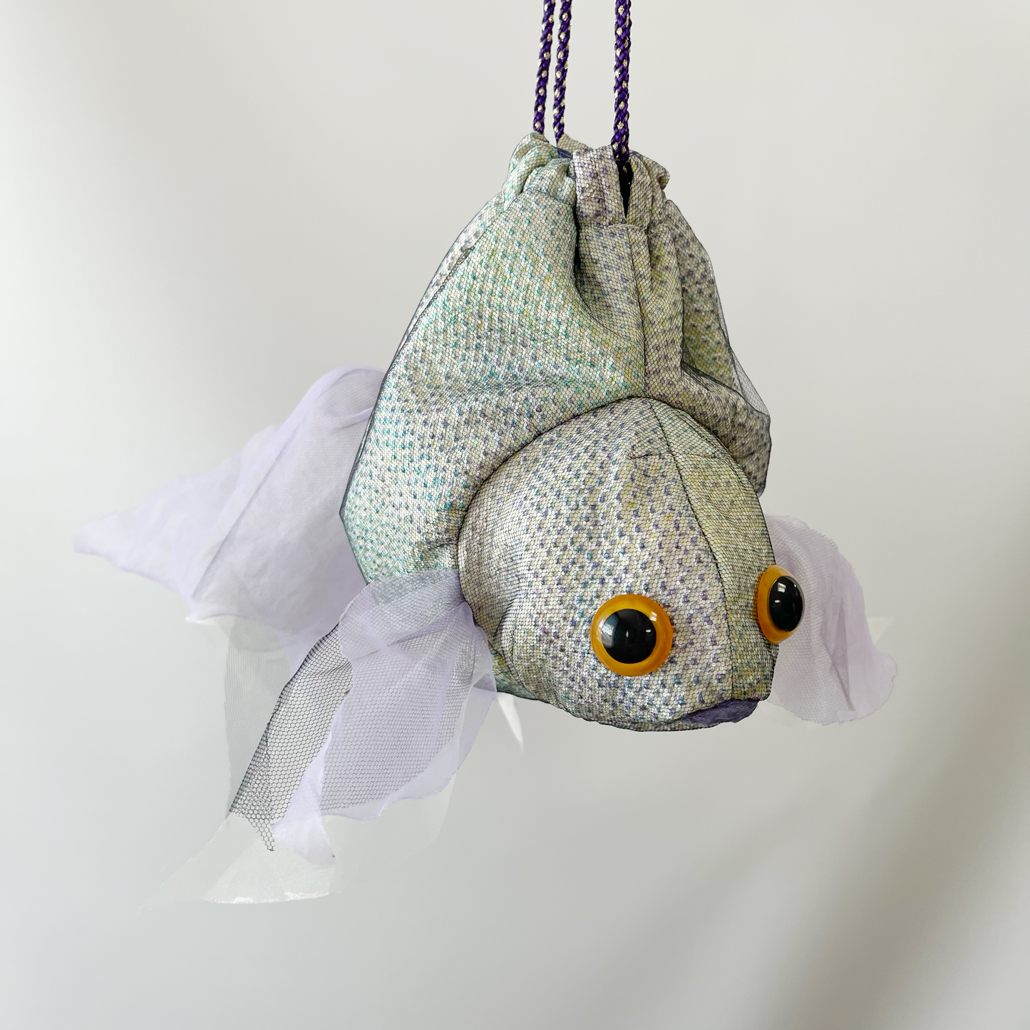 金魚バッグ 絞り着物 緑紫