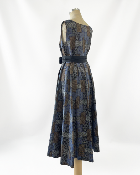 大島紬 フレアロングワンピース