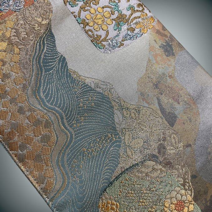 贅沢刺繍 シルバーグリーンサッシュベルト リバーシブル