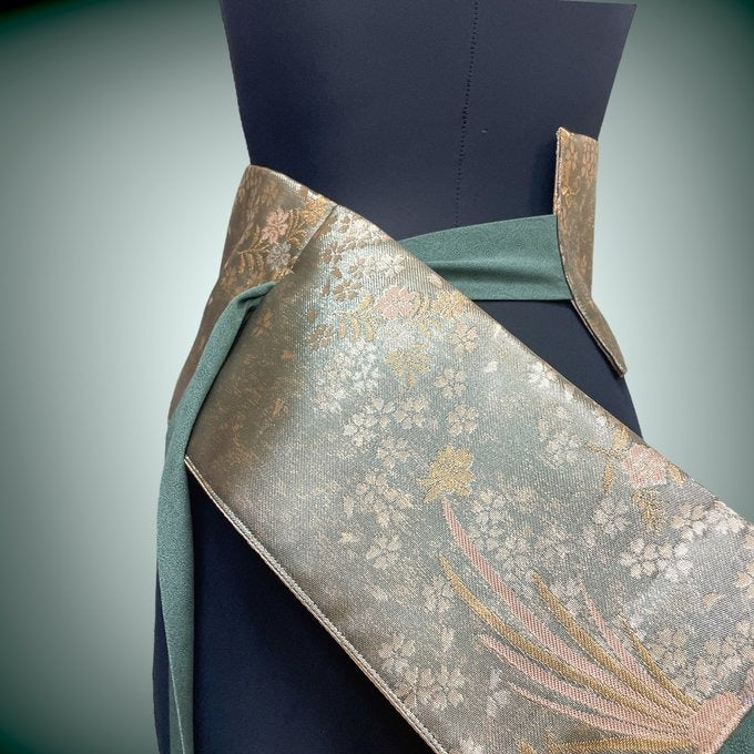 寿松色紙文 リバーシブル刺繍帯サッシュベルト