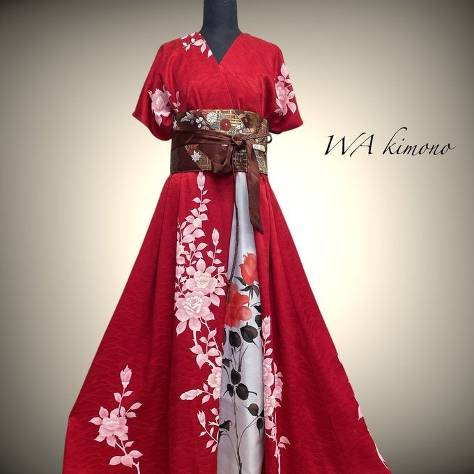 紅花の奏 ロング半袖ワンピース