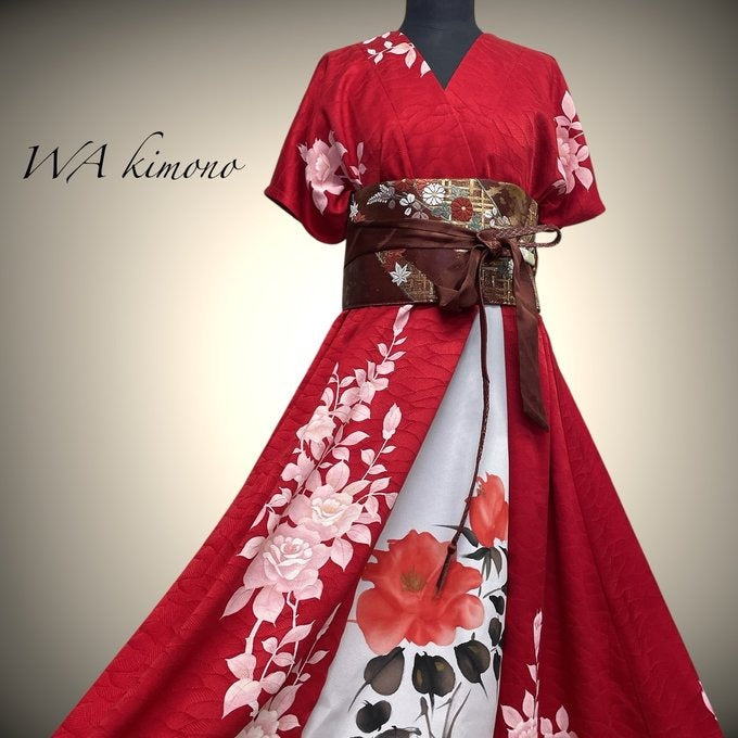 紅花の奏 ロング半袖ワンピース