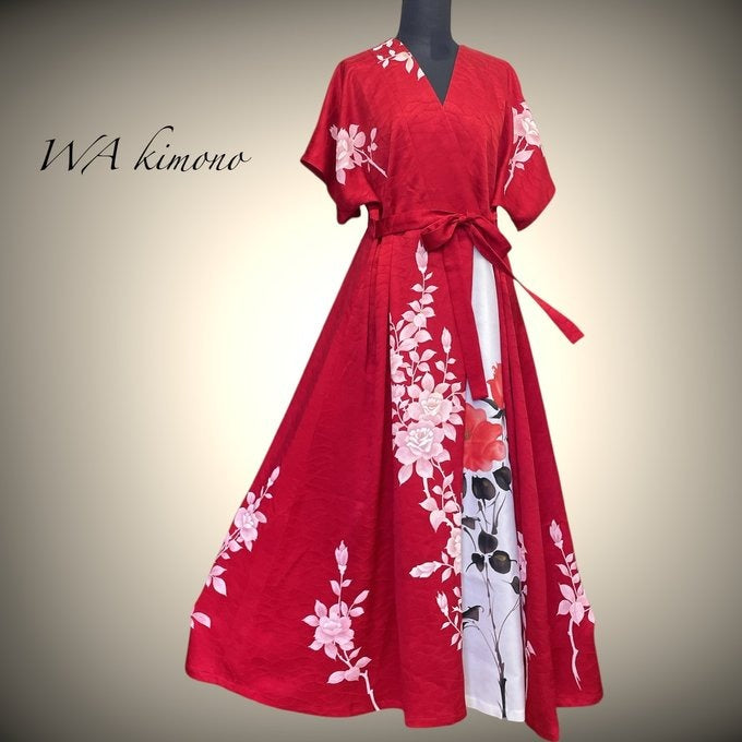 紅花の奏 ロング半袖ワンピース