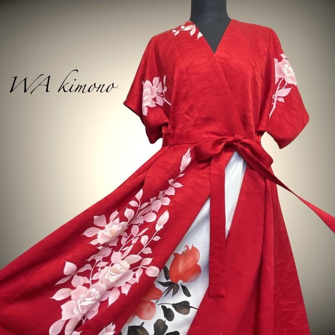 紅花の奏 ロング半袖ワンピース