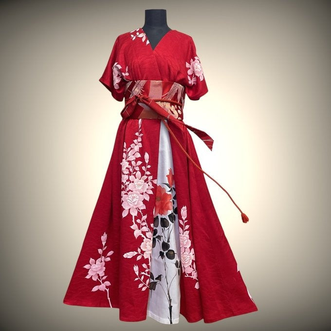 紅花の奏 ロング半袖ワンピース