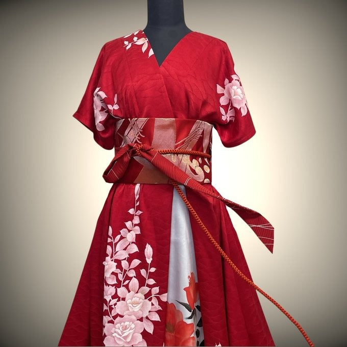 紅花の奏 ロング半袖ワンピース