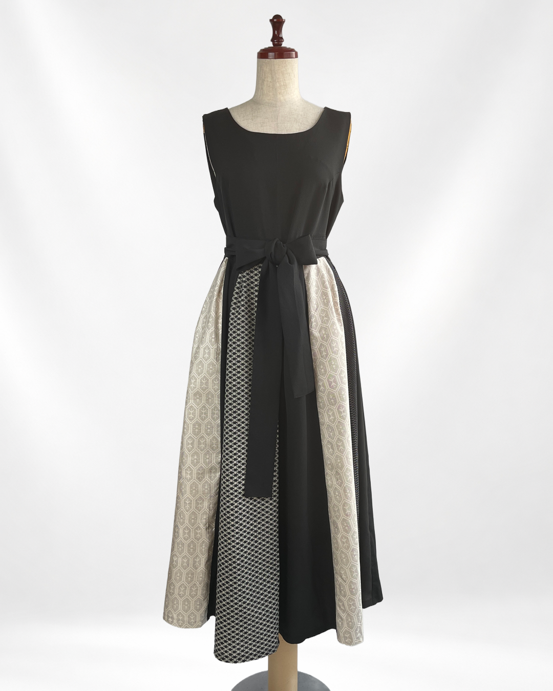 黒留袖×幾何学文様着物 パッチワークワンピース  B80316