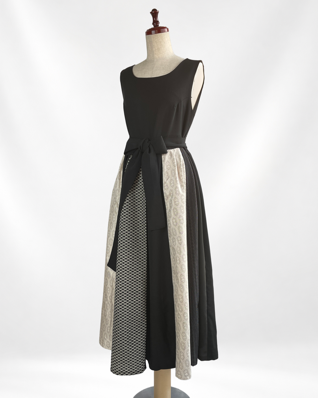 黒留袖×幾何学文様着物 パッチワークワンピース  B80316