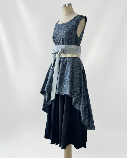 大島紬 重ねフレアワンピース