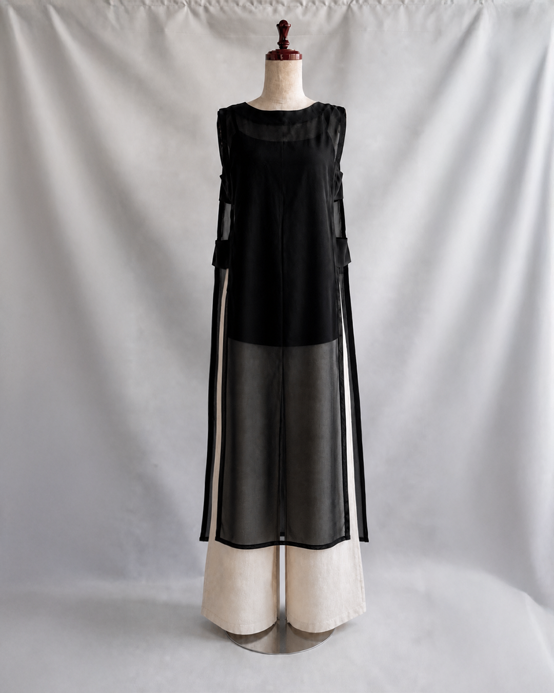 黒絽 レイヤードロングジレ ストレート シアー着物 Kimono sheer Layered Long Gilet