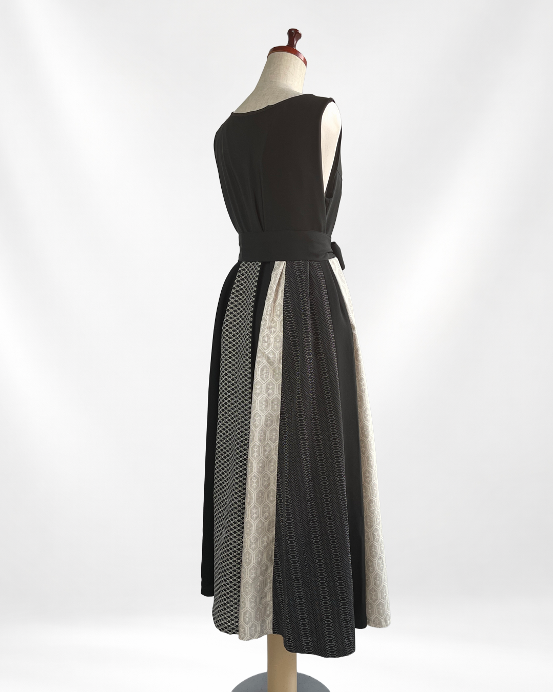 黒留袖×幾何学文様着物 パッチワークワンピース  B80316