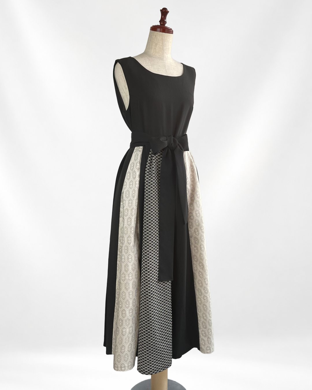 黒留袖×幾何学文様着物 パッチワークワンピース  B80316