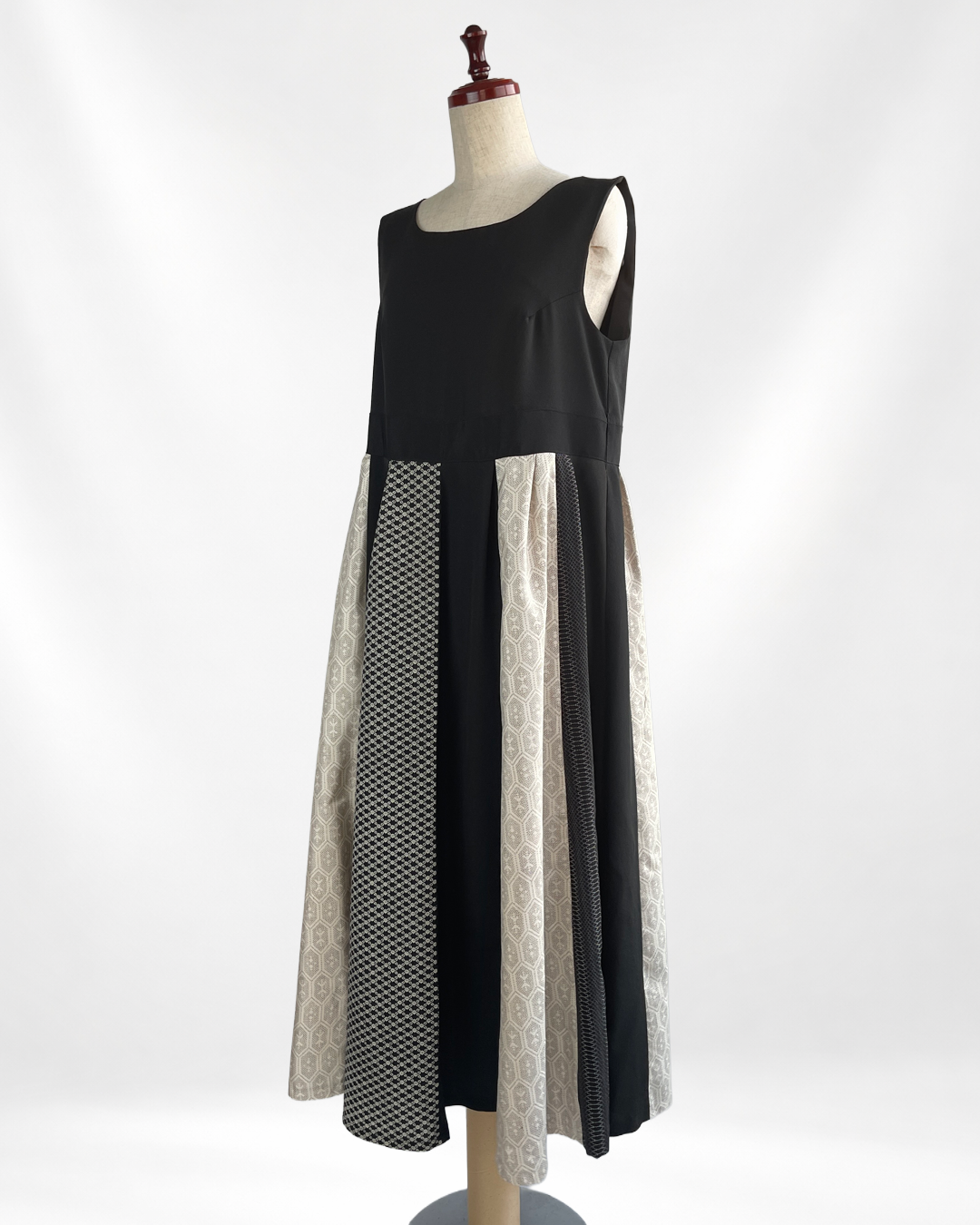 黒留袖×幾何学文様着物 パッチワークワンピース  B80316