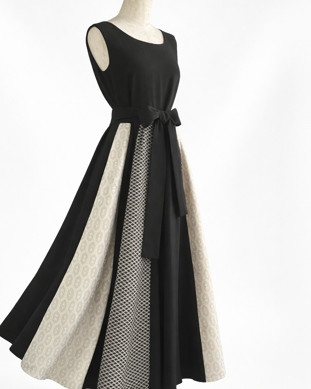 黒留袖×幾何学文様着物 パッチワークワンピース  B80316