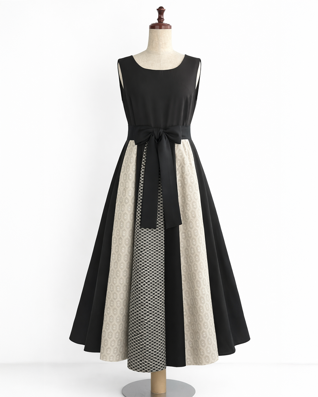 黒留袖×幾何学文様着物 パッチワークワンピース  B80316