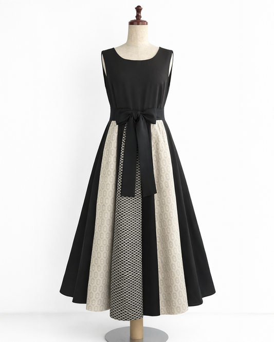 黒留袖×幾何学文様着物 パッチワークワンピース  B80316