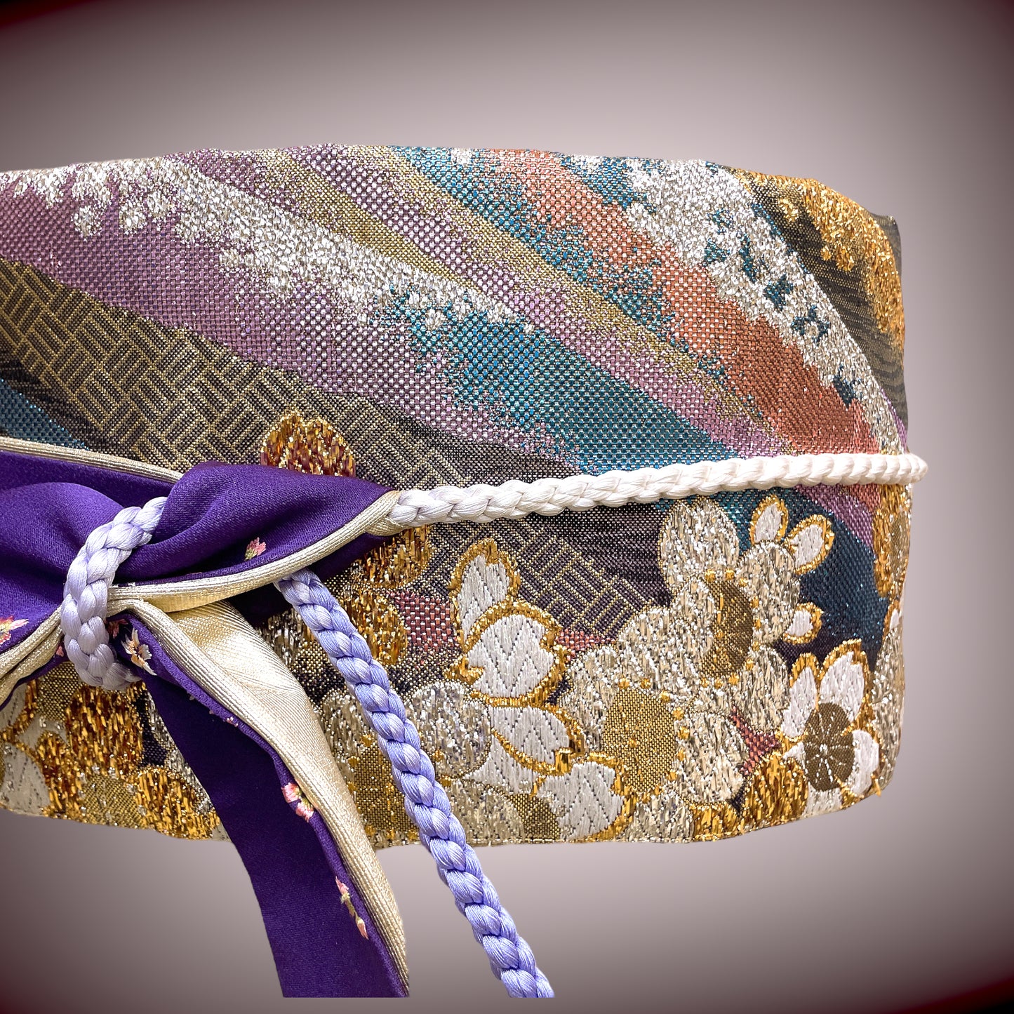 ラメ糸煌めく キラキラ刺繍帯 リバーシブル サッシュベルト ウエスト 65〜95cm  着物リメイクJ70905