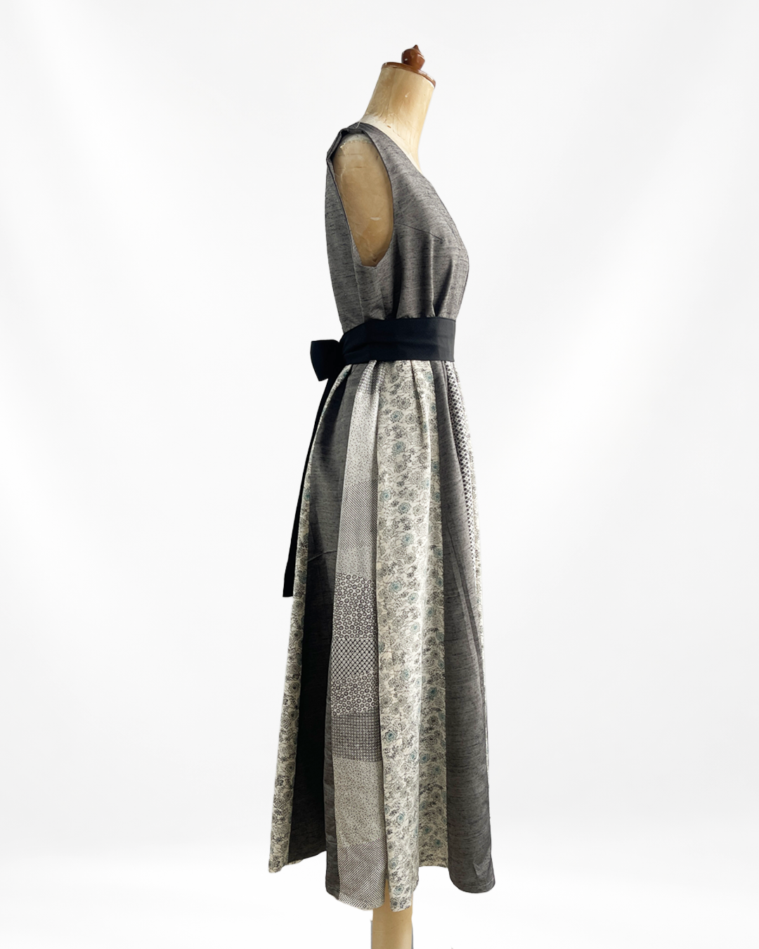 紬絹×古典柄 パッチワークワンピース  B80314