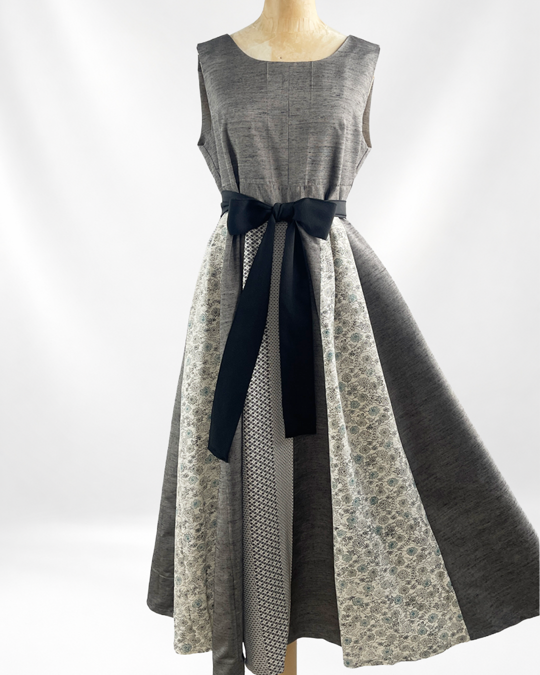 紬絹×古典柄 パッチワークワンピース  B80314