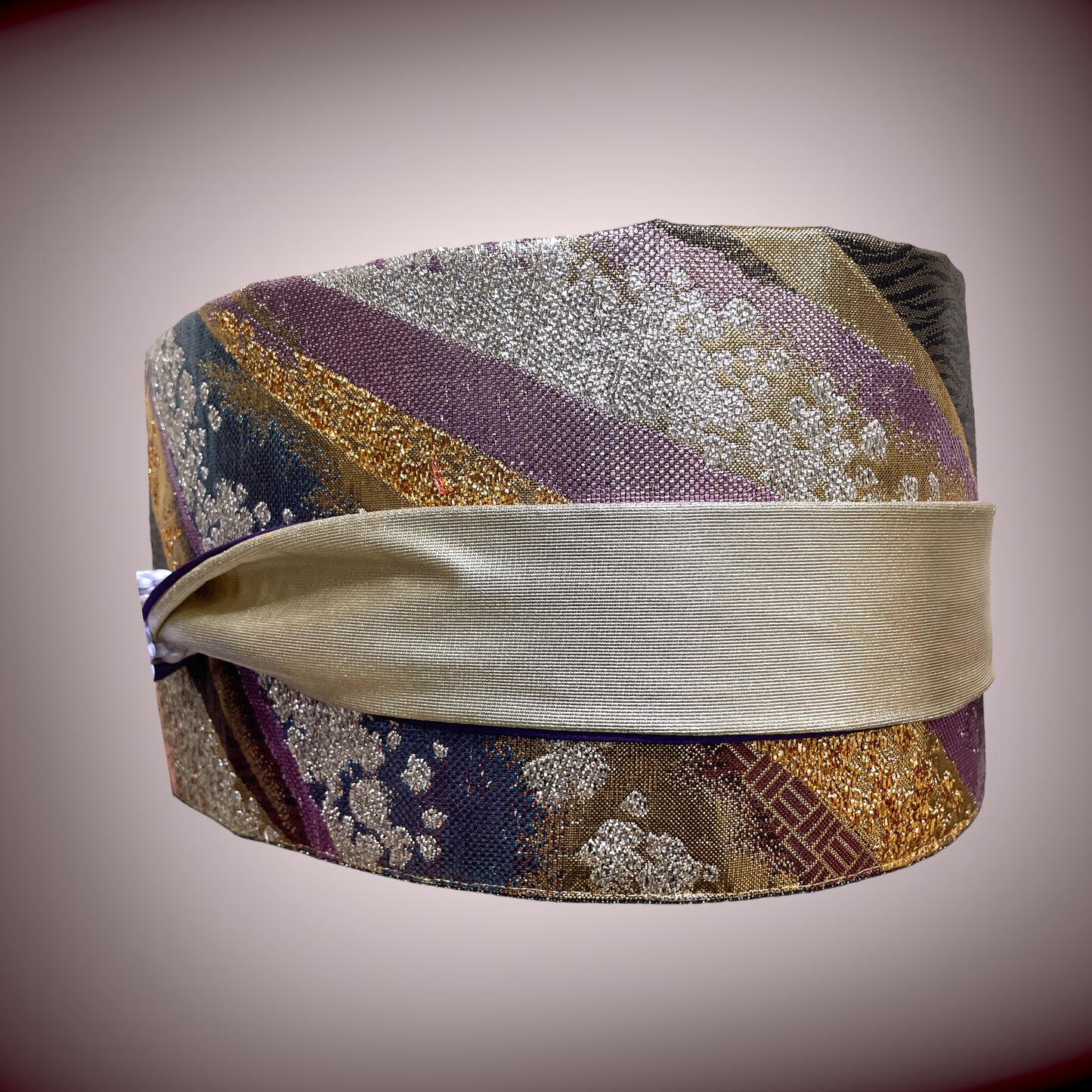 ラメ糸煌めく キラキラ刺繍帯 リバーシブル サッシュベルト ウエスト 65〜95cm  着物リメイクJ70905