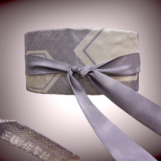 佐賀錦 正絹 煌めく刺繍帯 サッシュベルト リボン鮫小紋 高級感 ウエスト 65〜95cm J70909