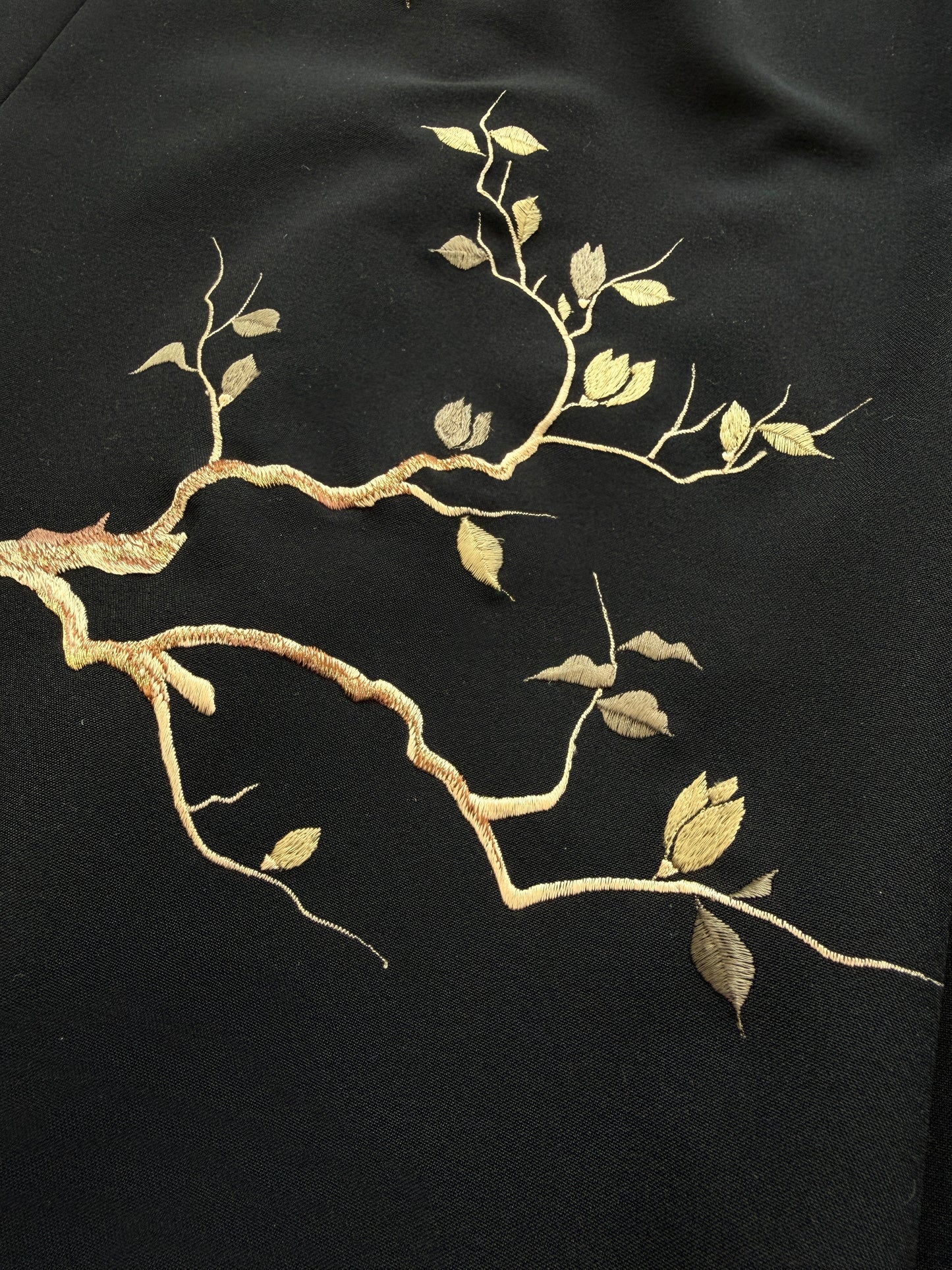 黒無地×枝金刺繍 フレアワイドパンツ セットアップ