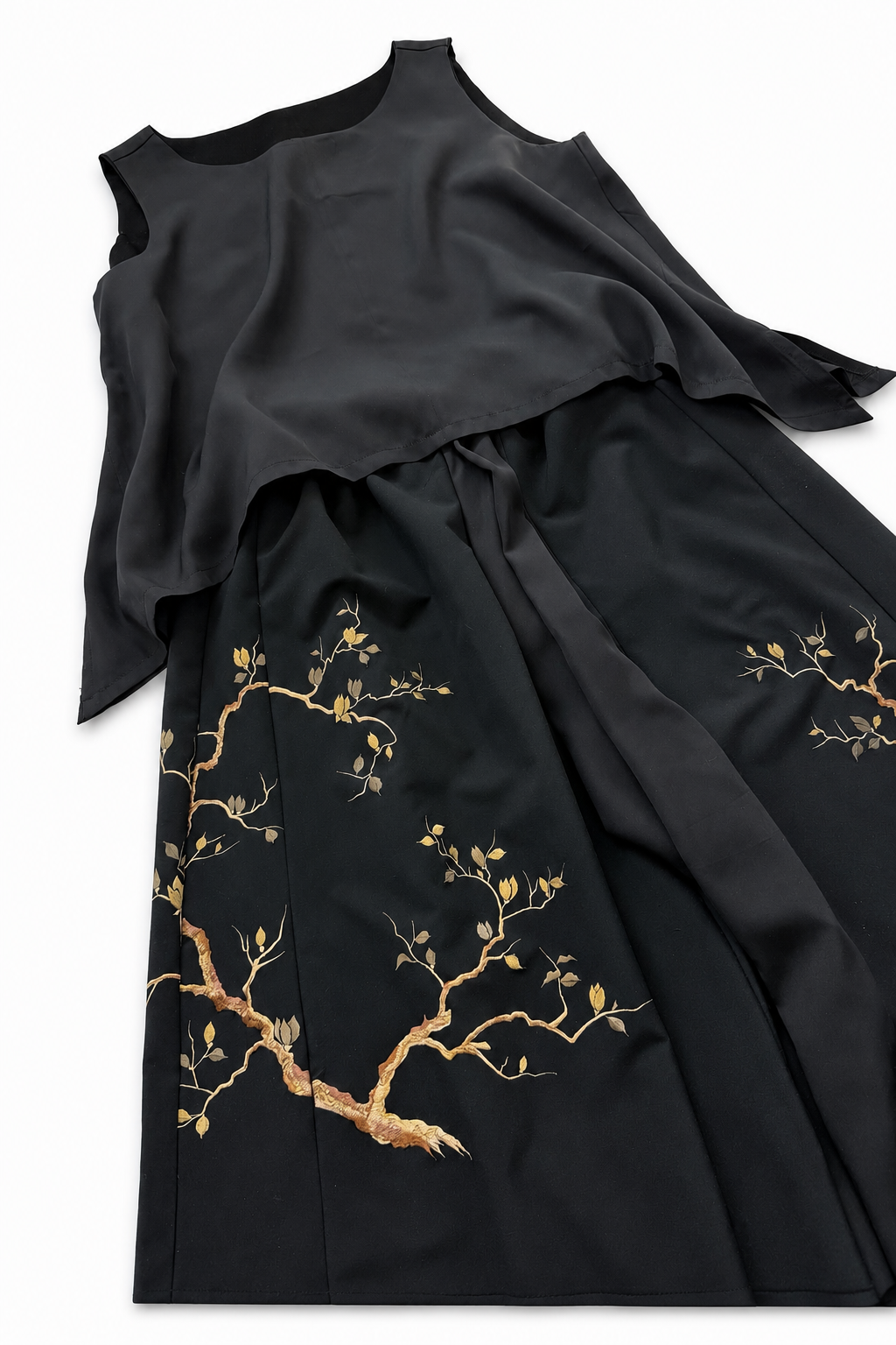 黒無地×枝金刺繍 フレアワイドパンツ セットアップ