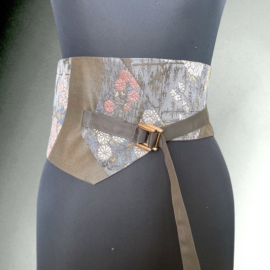 高級帯 菊花刺繍 サッシュベルトW61〜108cm  帯着物  J80204