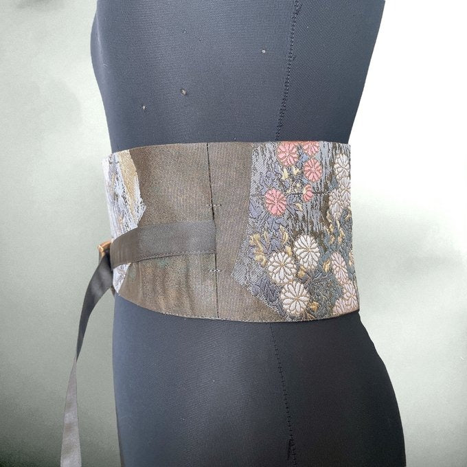 高級帯 菊花刺繍 サッシュベルトW61〜108cm  帯着物  J80204