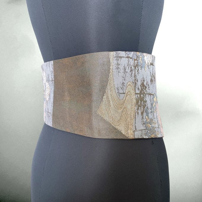 高級帯 菊花刺繍 サッシュベルトW61〜108cm  帯着物  J80204