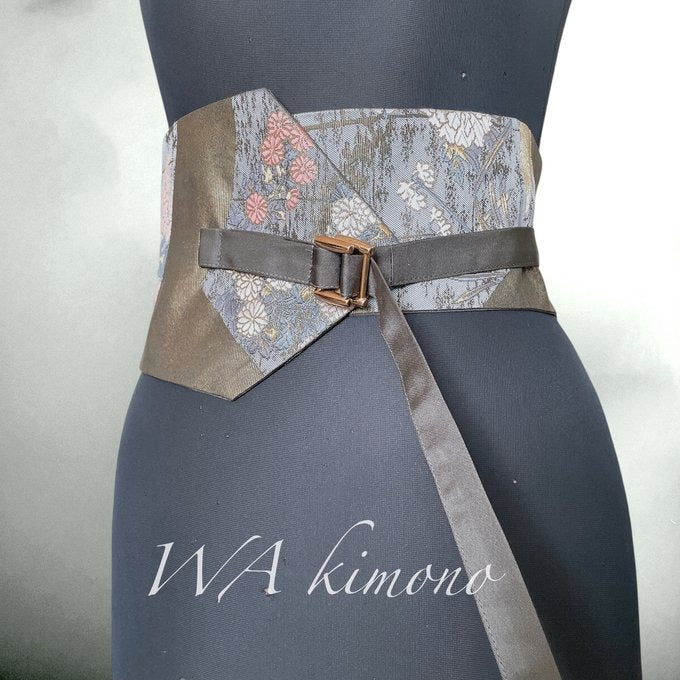 高級帯 菊花刺繍 サッシュベルトW61〜108cm  帯着物  J80204