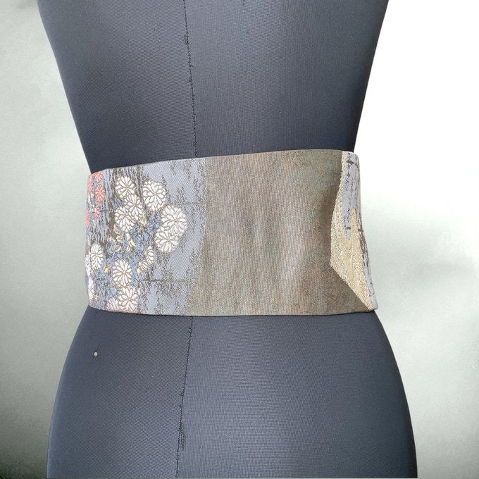 高級帯 菊花刺繍 サッシュベルトW61〜108cm  帯着物  J80204